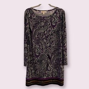 Michael Michael Kors dress paisley purple long sleeve midi size extra large